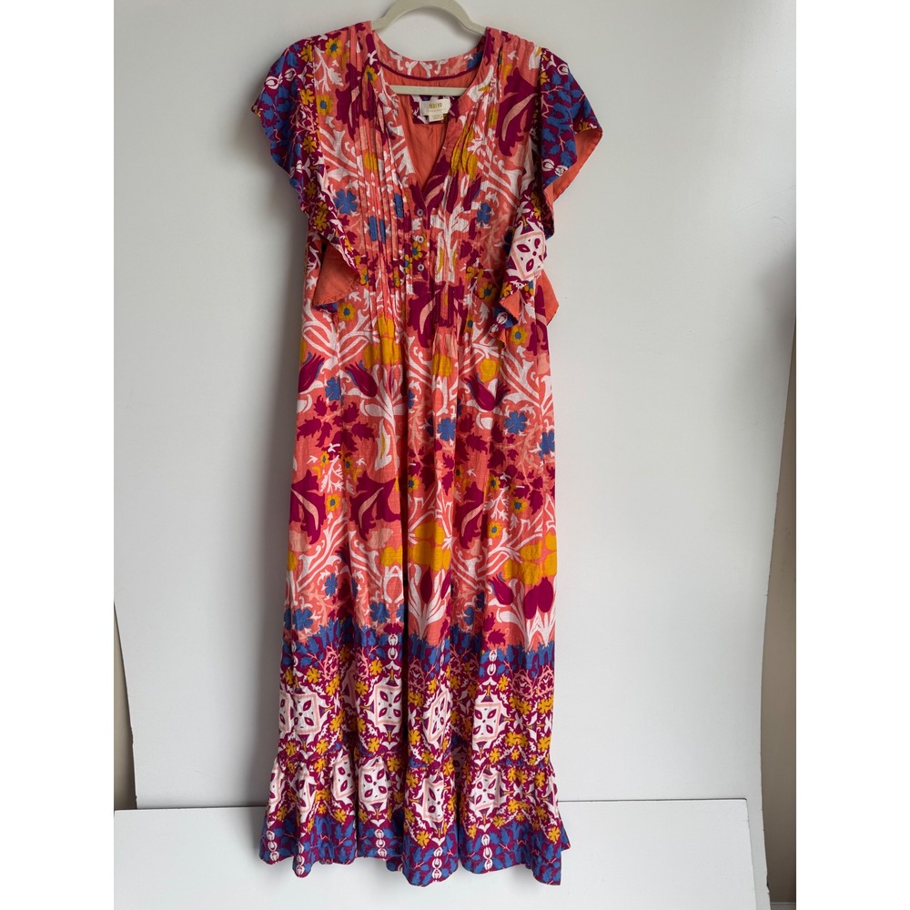 Maeve Anthropologie Cassandra Pink Orange Floral Maxi Dress Large Cottagecore